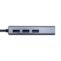 HUB USB Aisens A109-0396 Gris + Adaptateur LAN, USB Type-C Mâle / Connecteurs 3*USB-A Femelle RJ45 Ethernet 10/100/1000