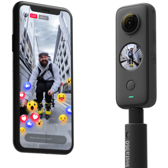 Insta360 One X2 Caméra de sport de poche, ActionCam 5,7K écran tactile 360° étanche, A+