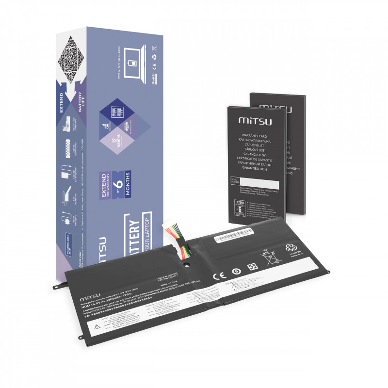 Mitsu Batterie pour Lenovo Thinkpad X1 Carbon 14,8 V (14,4 V) 3200 mAh (47 Wh)