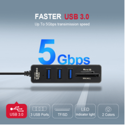 Multiplicateur HUB USB 3.0 et lecteur Micro SD et SD (HC)