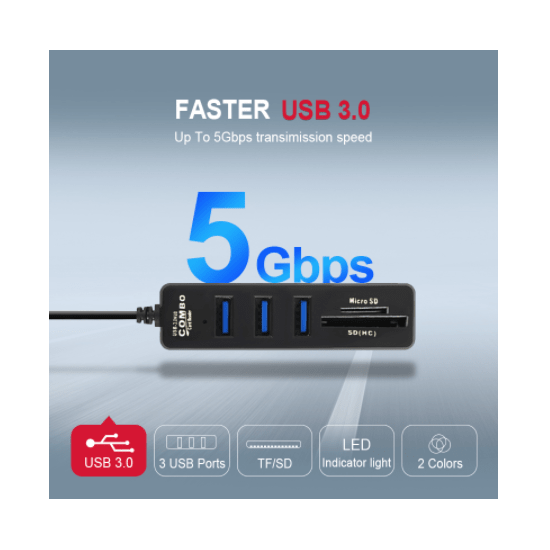Multiplicateur HUB USB 3.0 et lecteur Micro SD et SD (HC)