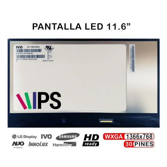 PANTALLA LED DE 11.6" POUR PORTABLE M116NWR4 R1 1366X768 30 BROCHES IPS