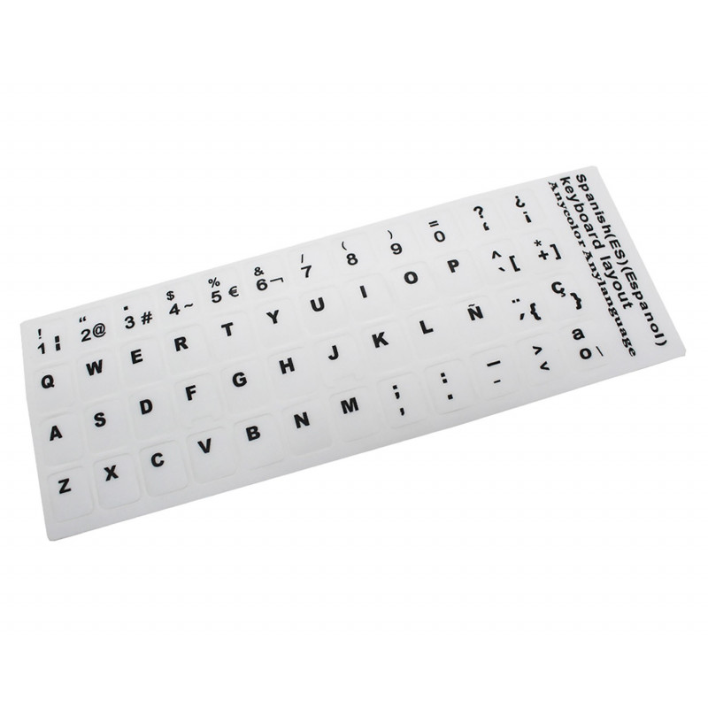 PEGATINE POUR CLAVIER ESPAGNOL BLANC AVEC LETTRES NOIRES