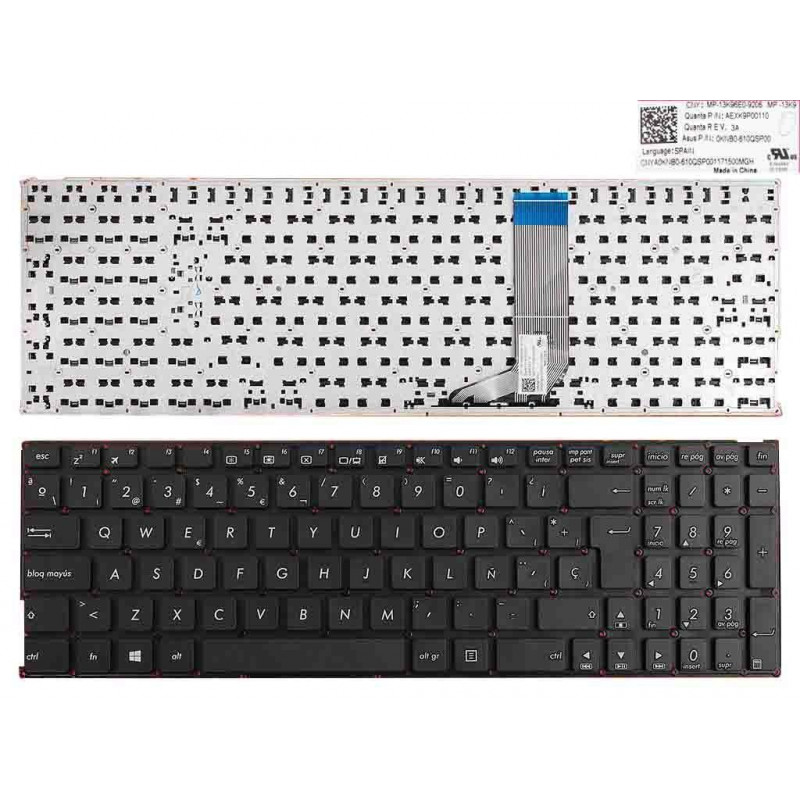 CLAVIER POUR PORTABLE ASUS A556U A556UA A556UB A556UF A556UJ A556UR A556UV A556 X556 NOIR (SANS CADRE, SANS FILM, WIN8)