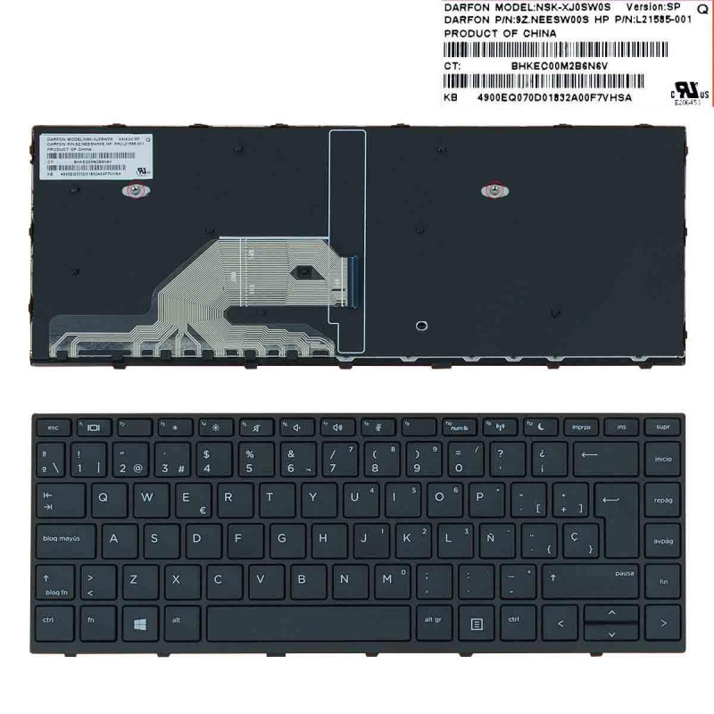 CLAVIER POUR PORTABLE HP PROBOOK 430 G5 440 G5 445 G5 NOIR AVEC CADRE