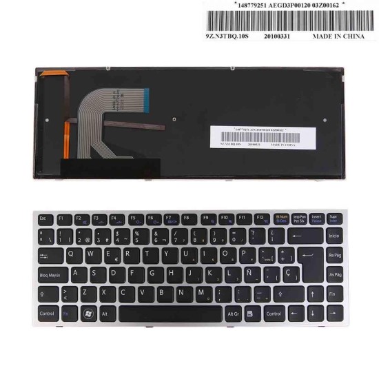 CLAVIER RÉTROÉCLAIRÉ POUR PORTABLE SONY VAIO VPC-S SERIES CADRE ARGENT