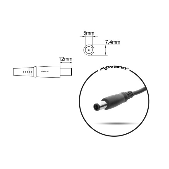 Chargeur compatible Dell 240W · Movano 19.5V 12.3A · 7.4×5.0mm