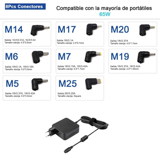 CÂBLE CHARGEUR MURAL UNIVERSEL ULTRA PORTABLE 65W 8 EMBOUTS