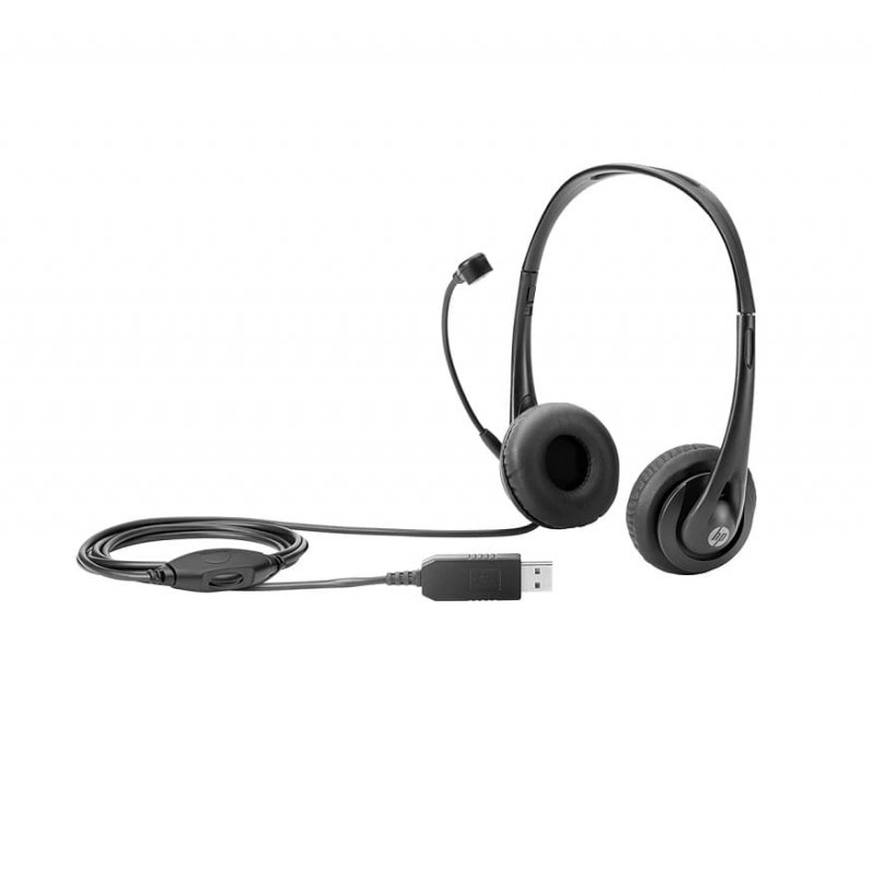 Auriculaires de bureau HP T1A67AA USB Headset, Noir, Km0 Caja Original