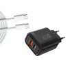 Chargeur GaN 65W USB-C USB-A avec charge rapide PD et QC3.0 + câble USB-C 1m Noir