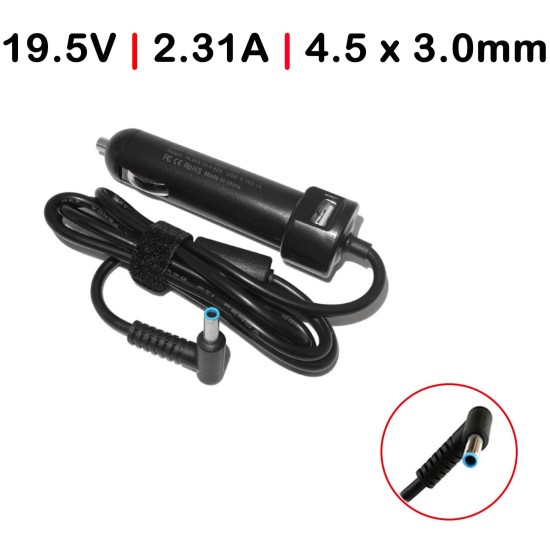 CHARGEUR DE VOITURE POUR ORDINATEUR PORTABLE HP SPLIT 19.5V 2.31A 4.5 x 3.0MM 45W