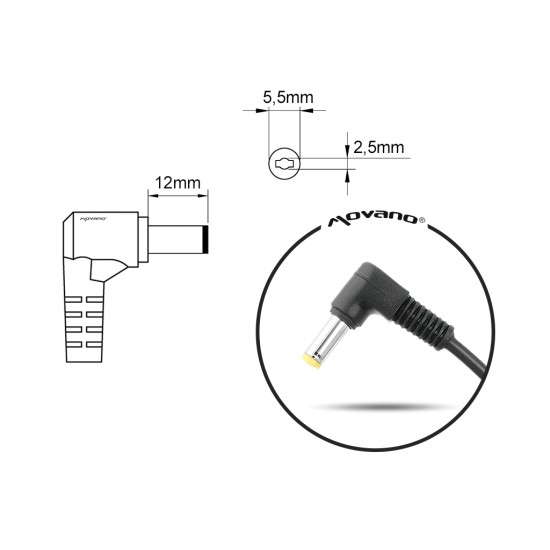 Chargeur Movano 19 V 3,42 A (5.5x2.5) 65 W pour Asus, Toshiba, Lenovo, MSI, etc.