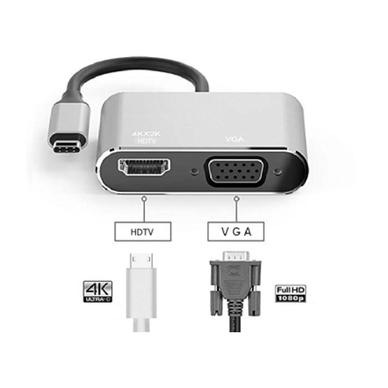 Convertisseur USB-C vers HDMI et VGA 4K Adaptateur HDMI USB-C 3.0 VGA, Neuf